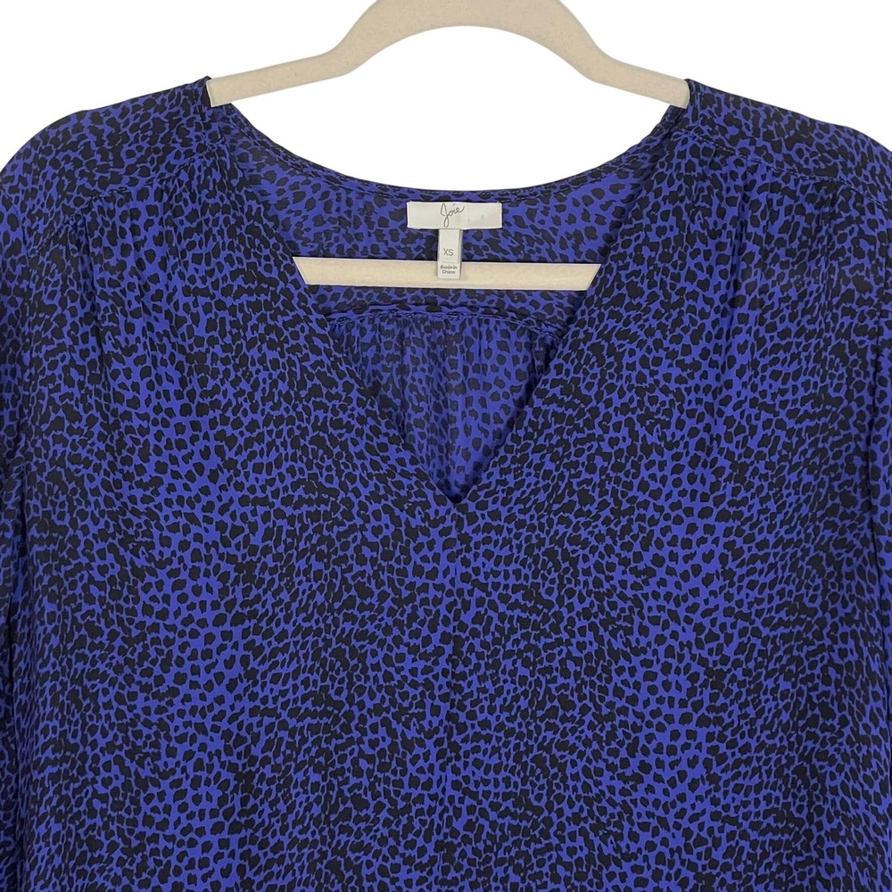Joie XS Silk Leopard Print Blouse Purple Black V-Neck 3/4 Sleeve - Picture 5 of 14